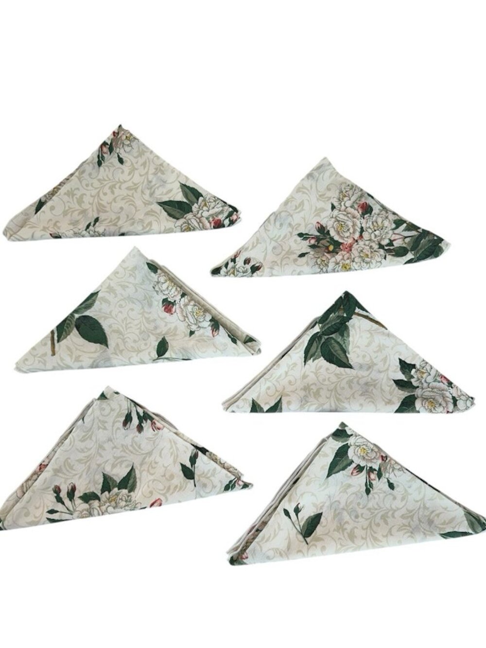 Set of 6 Vintage Floral Cloth Napkins White Roses Shabby Chic Cottagecore